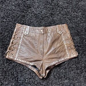 Brown leather studded hot shorts from H&M